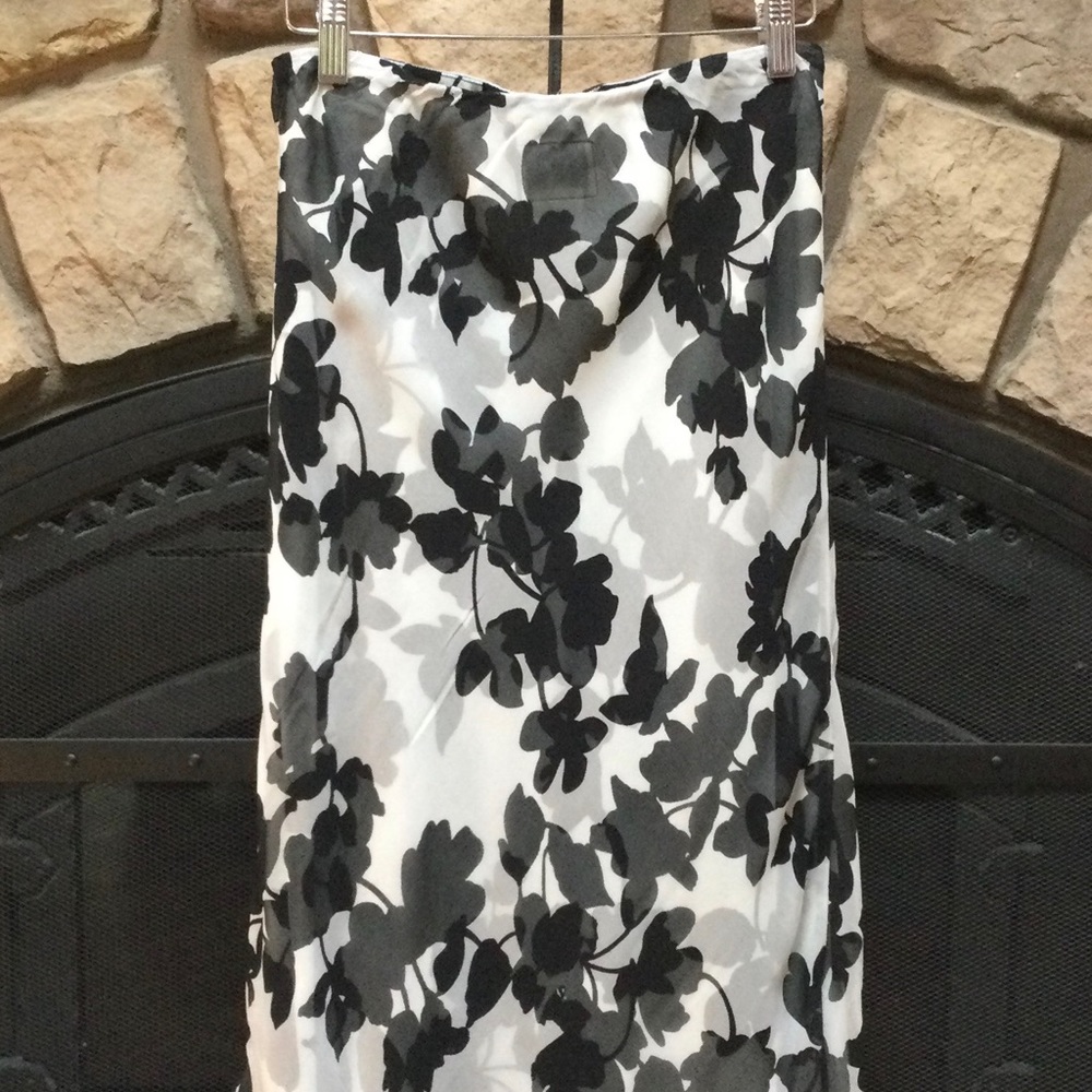 Black & White Floral Silk Skirt